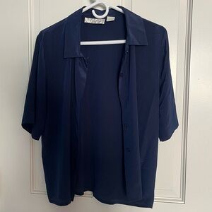 Navy Blue Button-Up Blouse